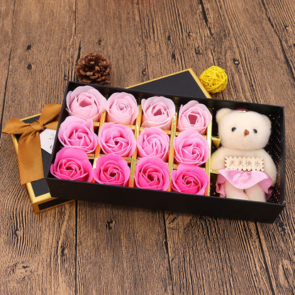 Valentine's Day 12 Bear Rose Soap Flower Gift Box