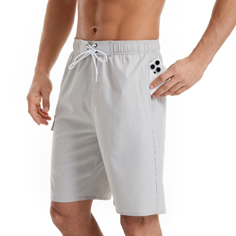 Cross Border Men's Summer Solid Color Beach Pants Men's Five Point Shorts Mesh Breathable Quick Drying Waterproof Sports Casual Pants
