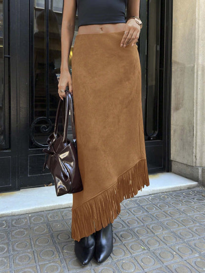 Fringe Asymmetrical Long Skirt For Women