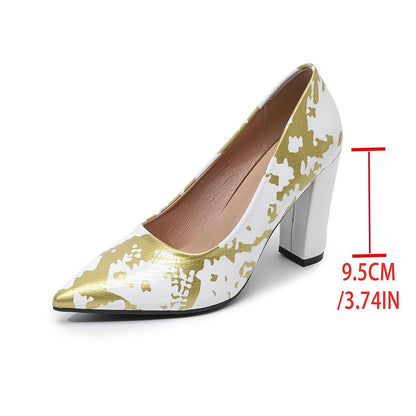 Womens Low-cut Pumps With Random Prints And Chunky Heels