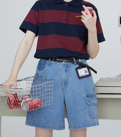 Original side pocket denim pants bf retro loose shorts women