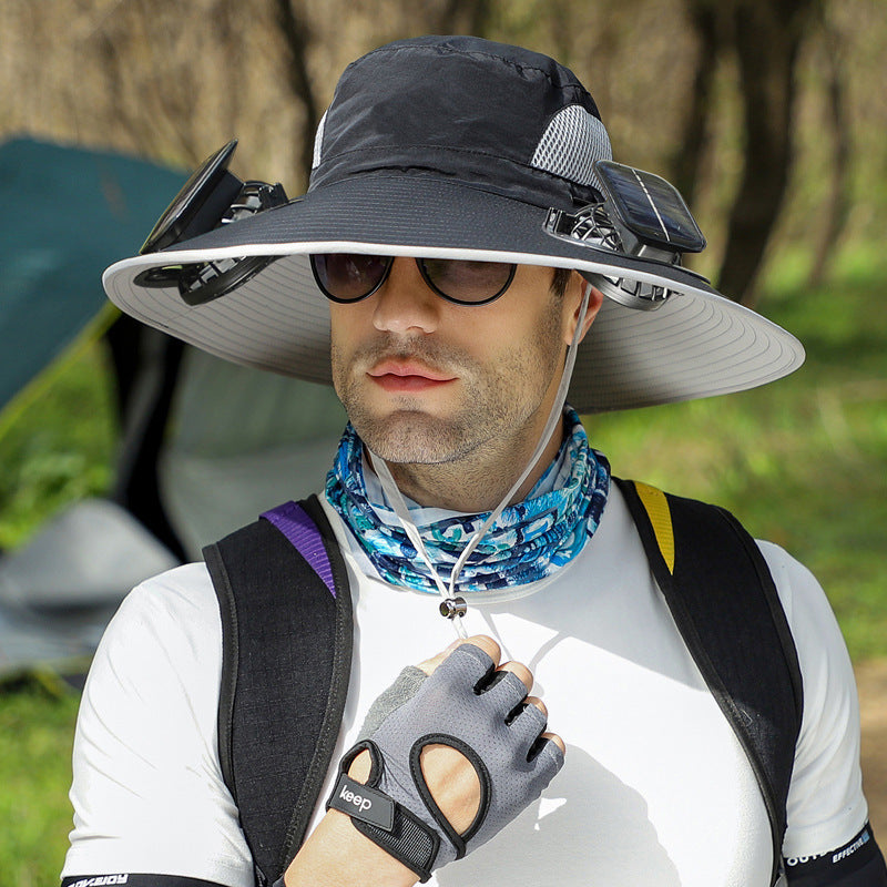 Removable Solar Recharge Fan Embedded Big Brim Hat