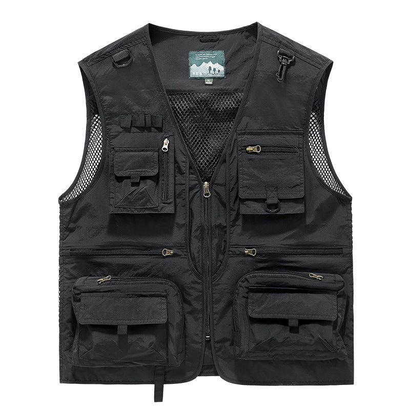 Men’s Summer Tactical Vest: 14-Pocket, Mesh, Ideal for Hiking, Fishing, Photography & Work