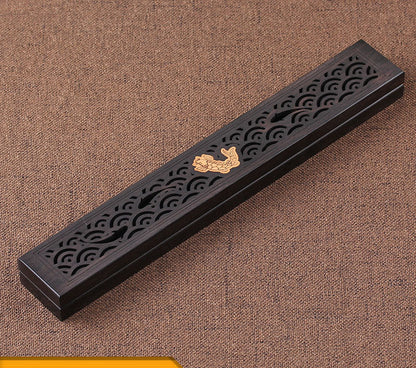 Wooden thread incense box, black sandalwood inlaid with boxwood, sleeping incense burner, incense burner, household indoor agarw