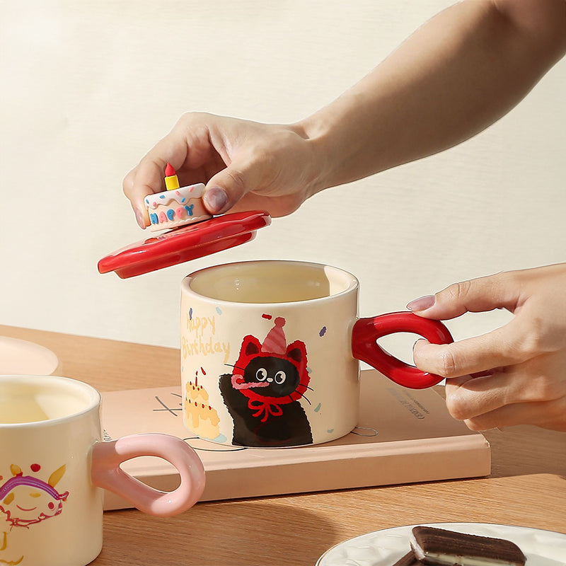 Adorable Cartoon Cat - themed Mug with Lid: A Charming Gift, Ideal for Office Coffee or Water