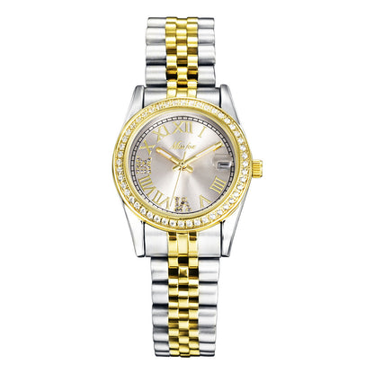 Womens Stylish Minimalist Elegant Luminous Stainless-steel Watch With Diamond Accents