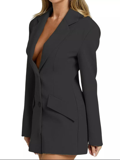 Lapel Collar Fitted Blazer Dress