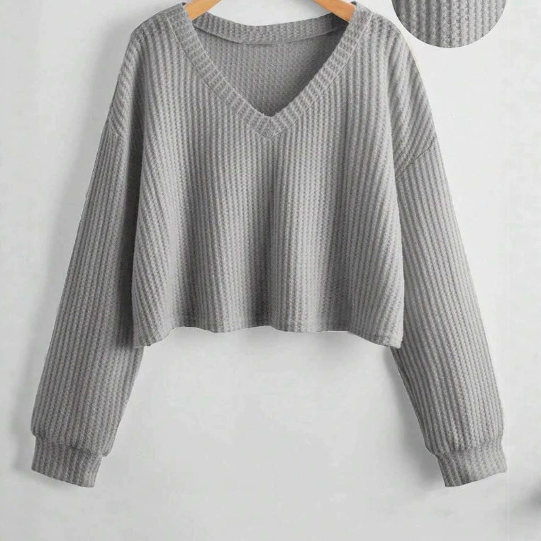 V-neck Loose-fit Short-length Long-sleeve Top