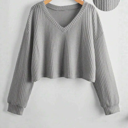 V-neck Loose-fit Short-length Long-sleeve Top
