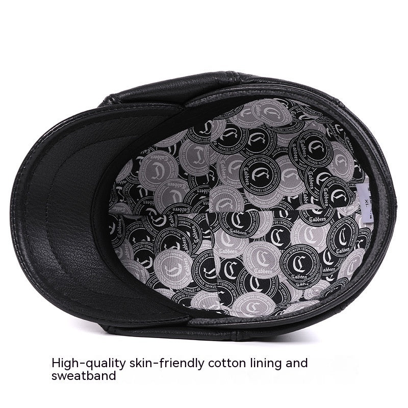 Men's Sheepskin Peaked Beret Newsboy Leather Hat