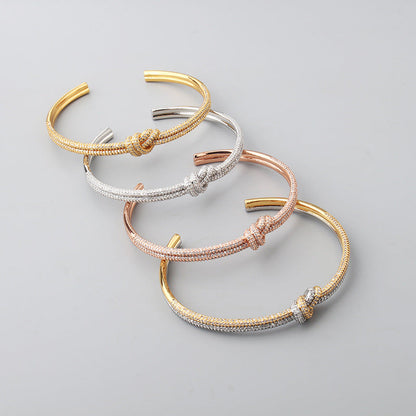Women's Electroplated Zircon Rope Knot Open Bracelet