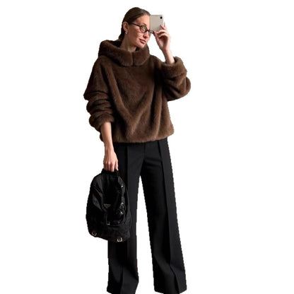 Women's Mink-faux-fur Pullover Hoodie