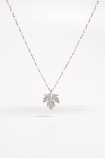 925 Sterling Silver Zircon Maple Leaf Necklace for Women