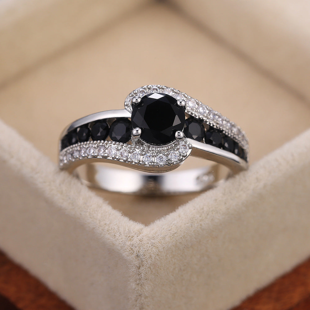 Copper Micro Inlaid Zircon Geometric Horseshoe Resizable Open Ring For Women