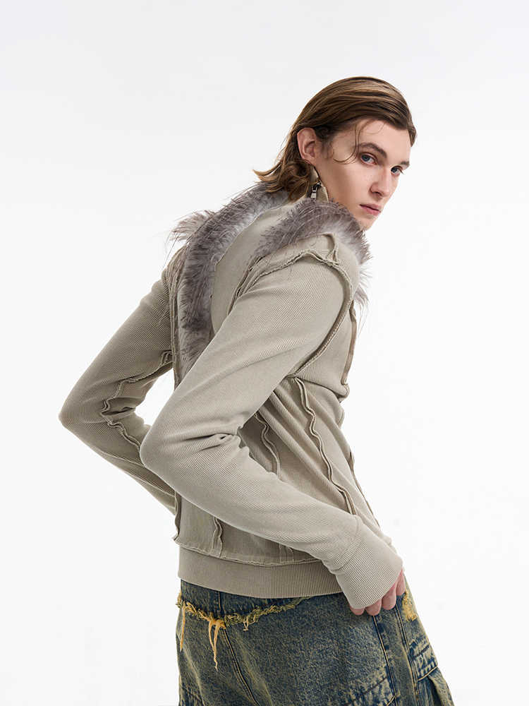 Turtleneck Patchwork Fur Short-sleeved T-shirt Men