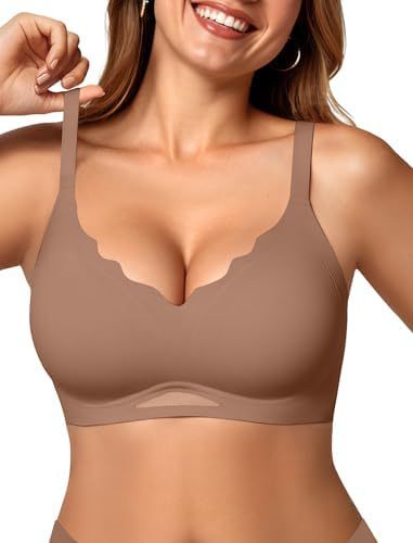 OEAK Women's Wireless Bras Scalloped Push-Up Bralettes No Underwire