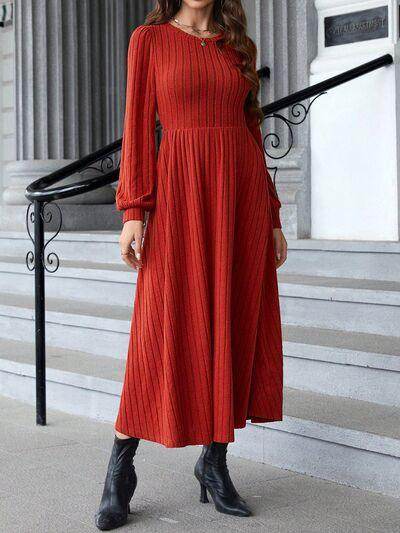 Ribbed Round Neck Long Sleeve Dress for Effortless Style
