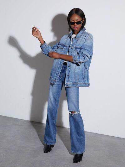 Button Up Collared Neck Denim Jacket for Women Fashion