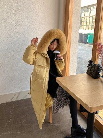 Large fur collar down jacket women