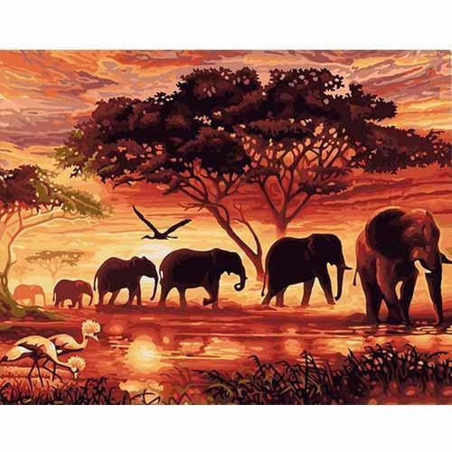 CHENISTORY Sunset Elephants Animals DIY Painting By Numbers Modern Wall Art