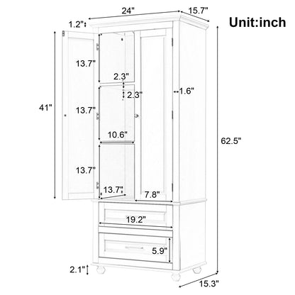 Tall Storage Cabinet with Two Drawers for Bathroom/Office, Black