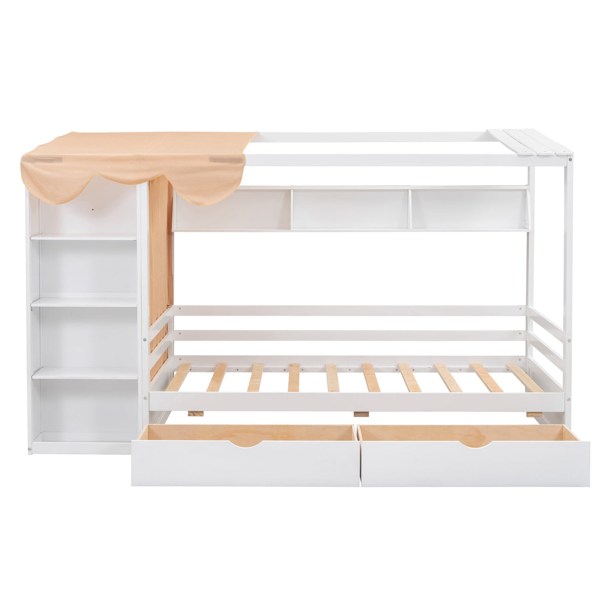 Twin size House Bed with Two Drawers and Wardrobe,White