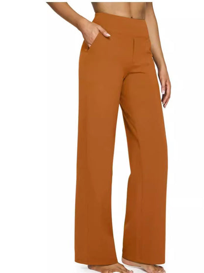 High-waisted Straight-leg Pants With Loose Pockets