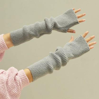 Women's Solid-Color Cashmere Long Half-Finger Winter Gloves
