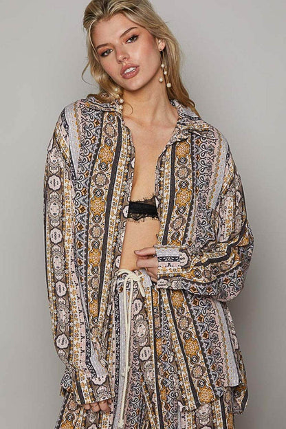 POL Long Sleeve Button Down Printed Shirt for Stylish Looks