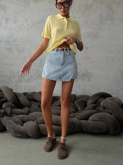 Asymmetric Hem High-Waisted Denim Mini Shorts