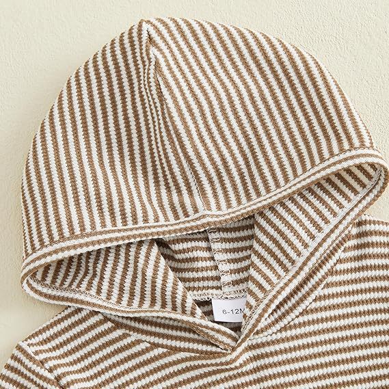 Baby Boy Striped Waffle-Weave Hooded Set