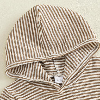 Baby Boy Striped Waffle-Weave Hooded Set