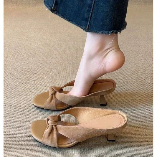 French Twist Knot Cross Strap Vacation Sandals For Women Minimal Vintage Elegant Thin Heel Slide Sandals