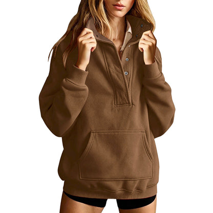 Women's Loose Solid Color Long Sleeved Sweatshirt With Pockets