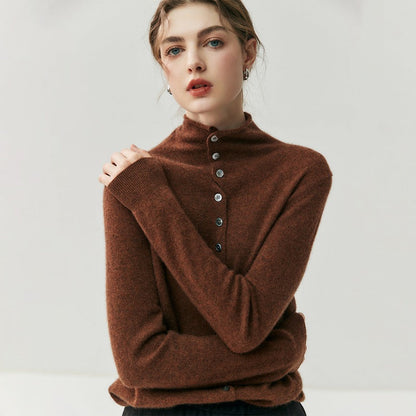 2-Way Convertible High-Neck Buttoned Knit Sweater