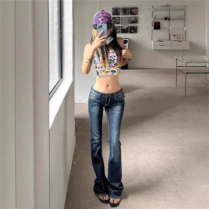 Patchwork Retro Washed Jeans Women