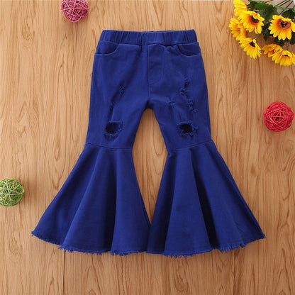 Girls' Stretch Jeans Horn Broken Holes Pants