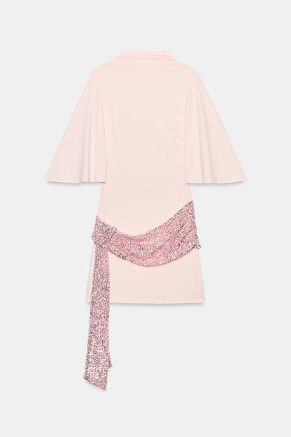 Heavy-duty Sequin And Bead-embellished Patchwork Short Dress