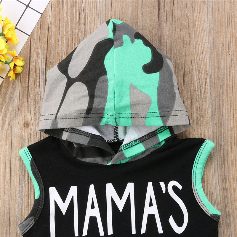 Alphabetic Sleeveless Hooded Camo Suit For Children
