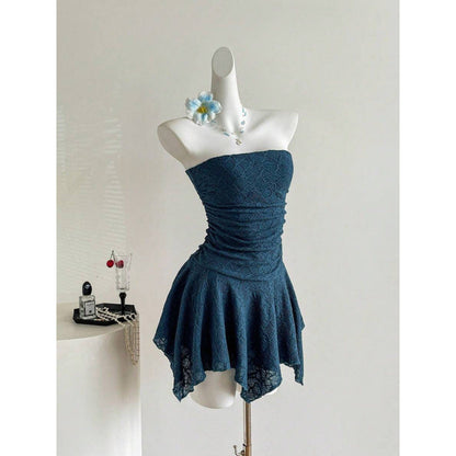 New Lace Panelled Waist Cinching Tube Dress
