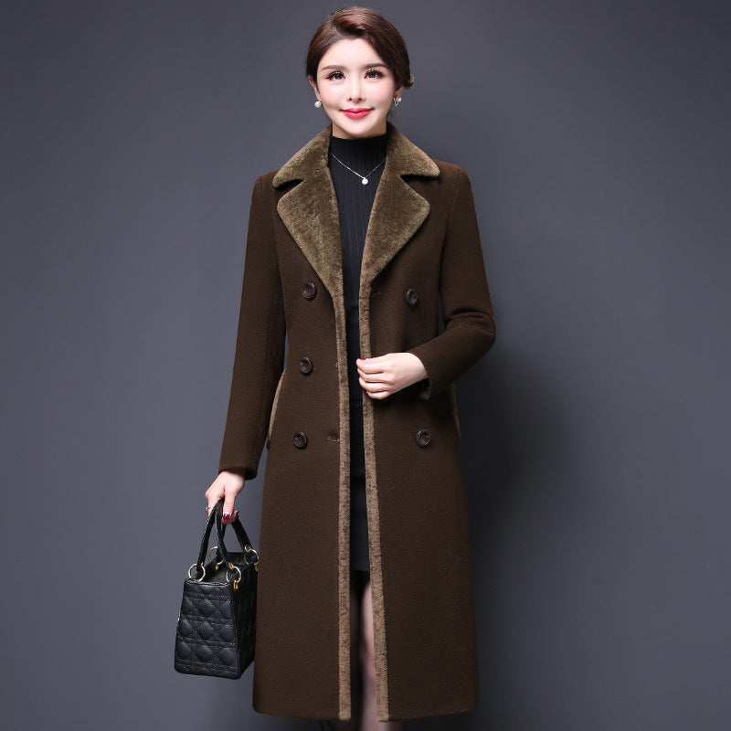 Middle-aged women's wool coat mother dress
