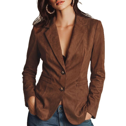 Khaki Petite Blazer Elegant Womens Suit Jacket