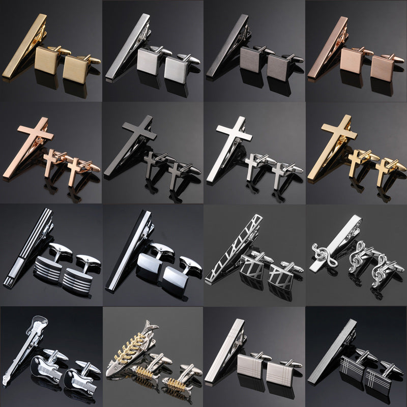 Gold Silver Black Cross Square Brushed Tie Clip