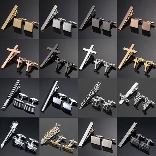 Gold Silver Black Cross Square Brushed Tie Clip