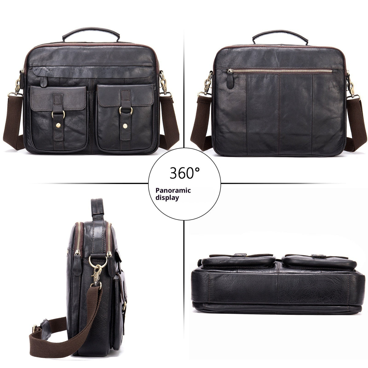 Retro Mens Shoulder Crossbody Bag Full-Grain Leather Handbag Business Briefcase