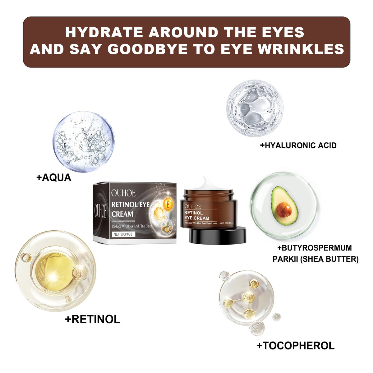 Retinol Eye Cream, Desalination Smoothen Fine Lines Eye Pouch Black Rim Of The Eye Moist Nursing Play Tight Muscle Eye Cream