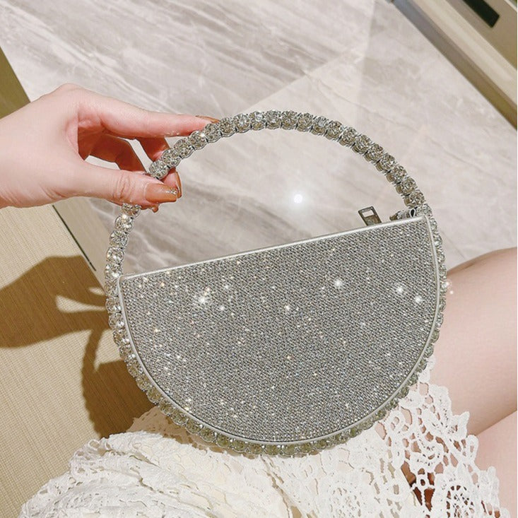 Round Handbag Socialite Rhinestone Evening Bag French Style Formal Gown Evening Bag