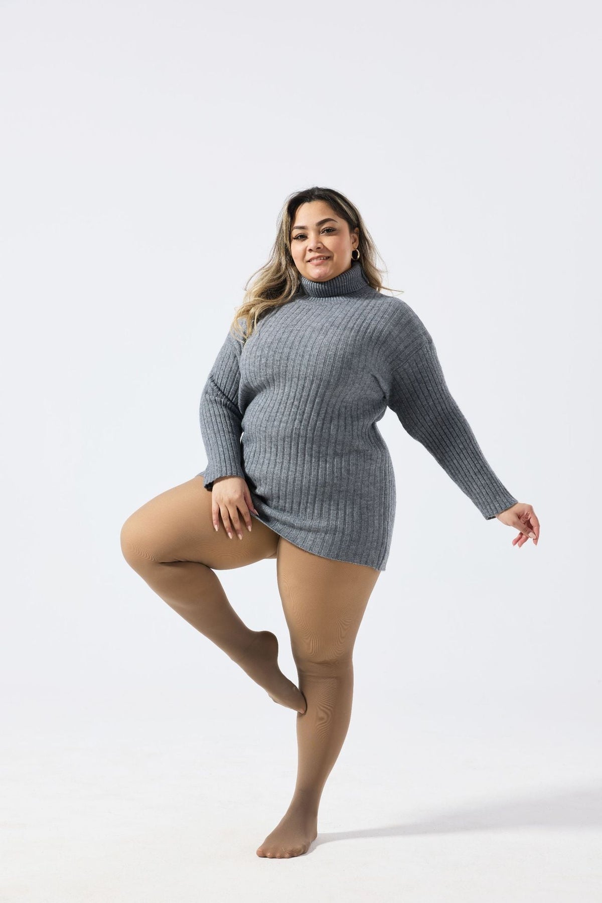 Plus-size Black Sheer Fleece-lined Leggings