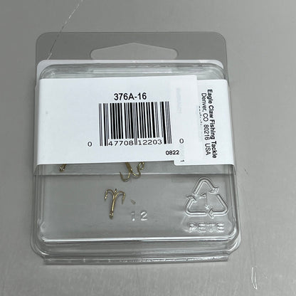 EAGLE CLAW (5 PACK) Curved Point 2X Treble Hook Lure Repla Gold #16 5pc 376A-16