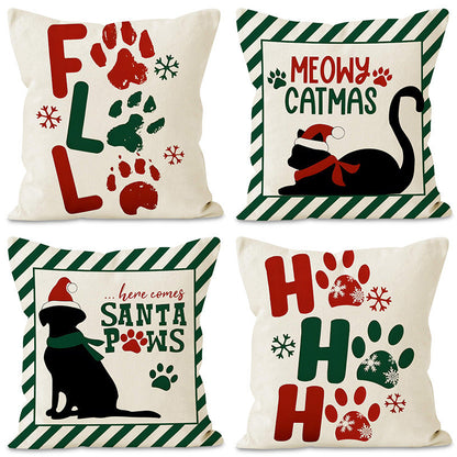 Christmas striped pillow cover linen black cat print pillowcase home holiday decoration cushion cover